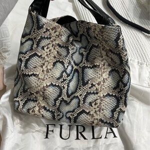 Furla Snakeskin Shoulder Bag - Black, Gray, and Cream